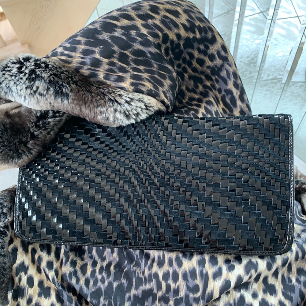 COLE HAAN Black Basketweave Oversized Clutch...NWT